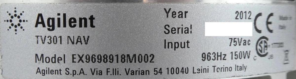 Used TV-301 NAV Navigator Varian EX9698918M002 Turbomolecular Turbo Tested Working