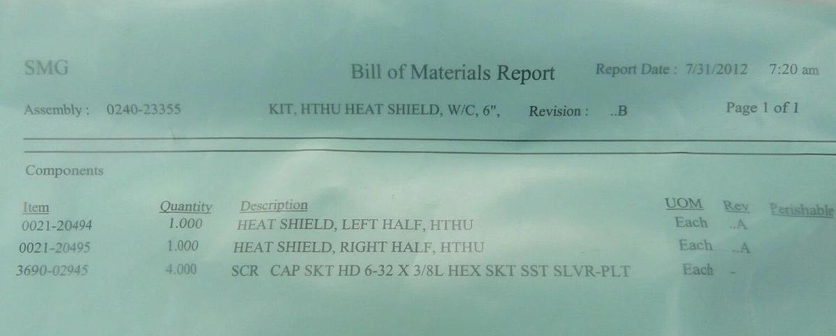 AMAT Applied Materials 0240-23355 HTHU Heat Shield Kit W/C 6" New Spare