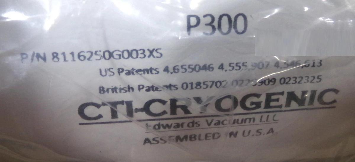 Refurbished CTI-Cryogenics 8116250G003XS On-Board P300 Cryopump OEM Copper Refurbished
