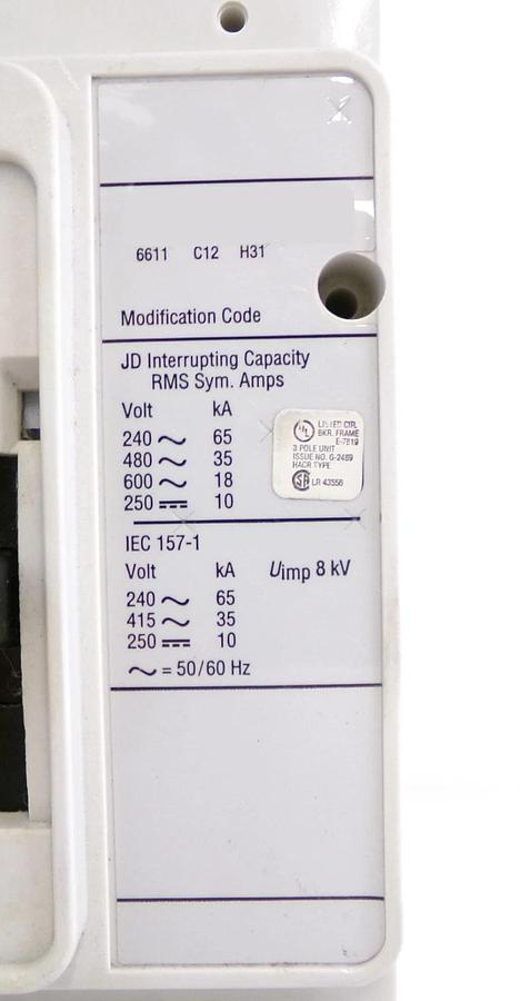 Used Cutler-Hammer 1491D81G13 3-Pole Industrial Circuit Breaker JD 35k Working