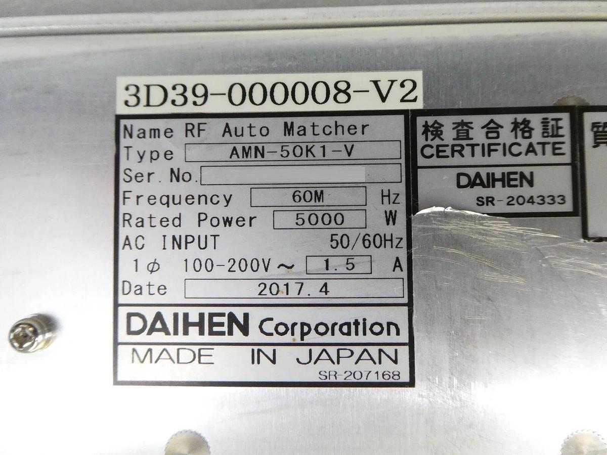 Used Daihen AMN-50K1-V RF Auto Matcher TEL Tokyo Electron 3D39-000008-V2 Working