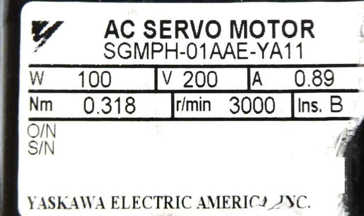 Used Yaskawa Electric SGMPH-01AAE-YA11 AC Servo Motor Assembly Lot of 2 Working