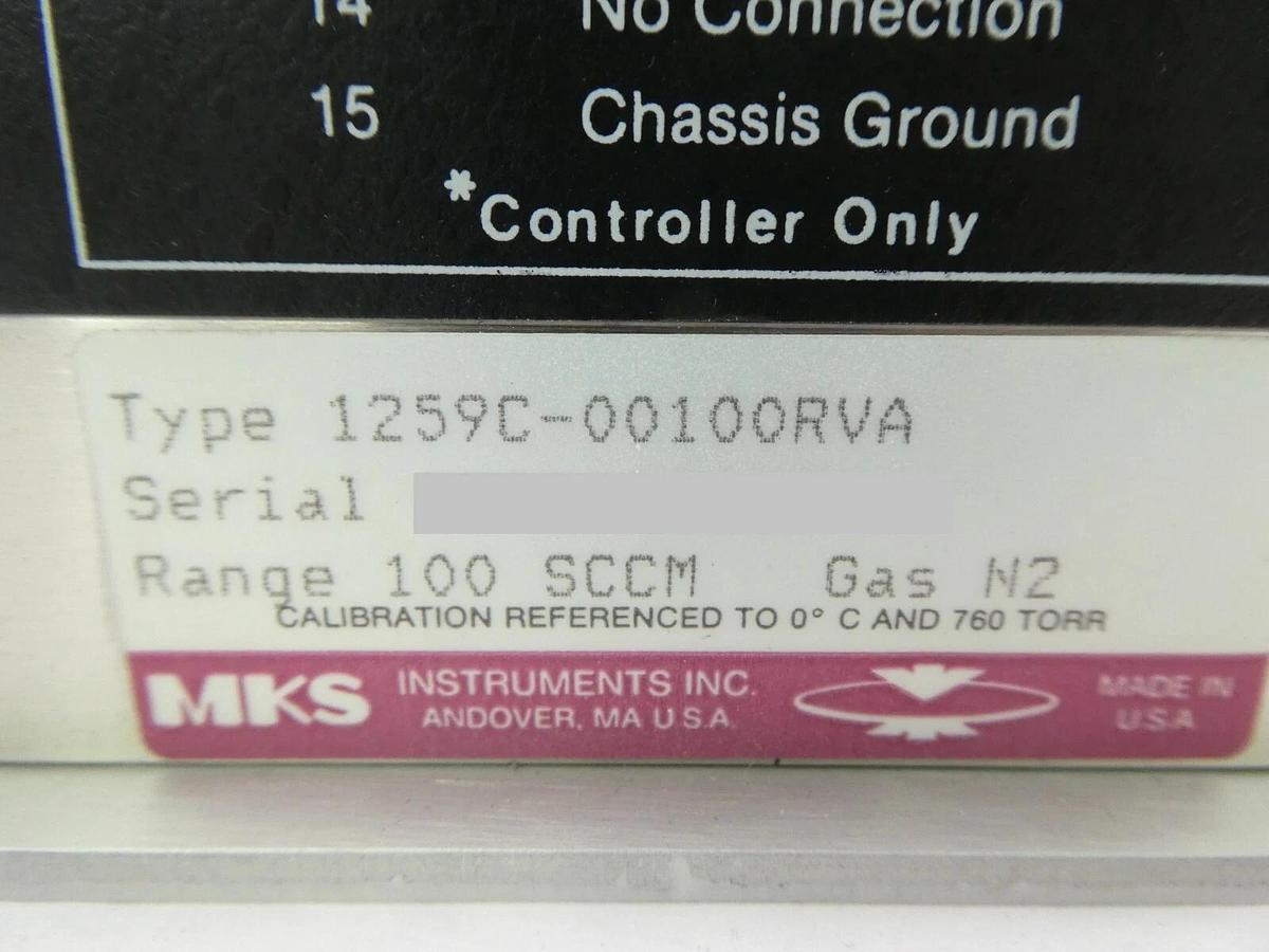 Used MKS Instruments 1259C-00100RVA Mass Flow Controller Assembly 100 SCCM N2 Working