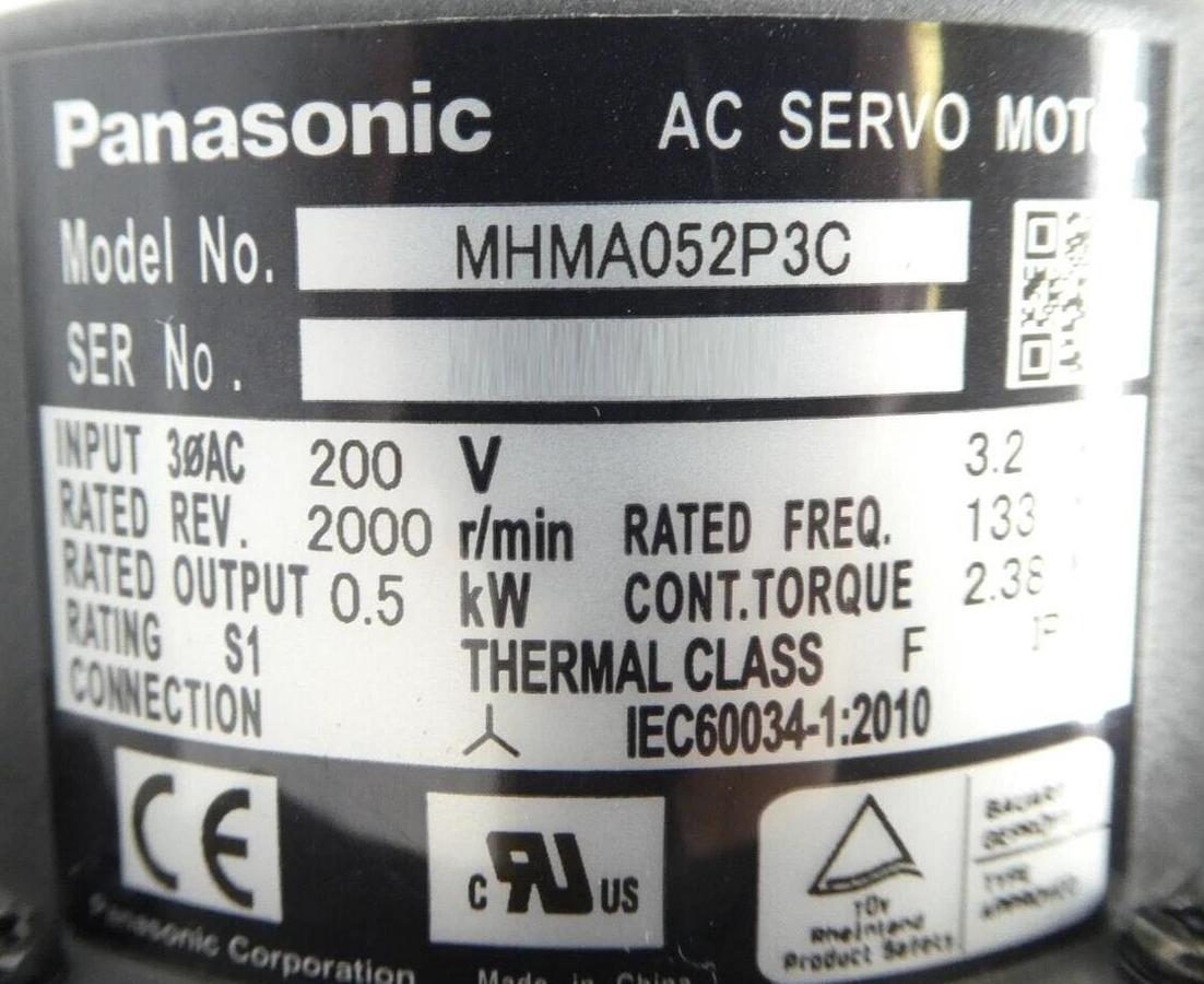 Used Panasonic MHMA052P3C AC Servo Motor w/ Shimpo-Nidec VRSF-PB-S9D-500-TTL Gear Box