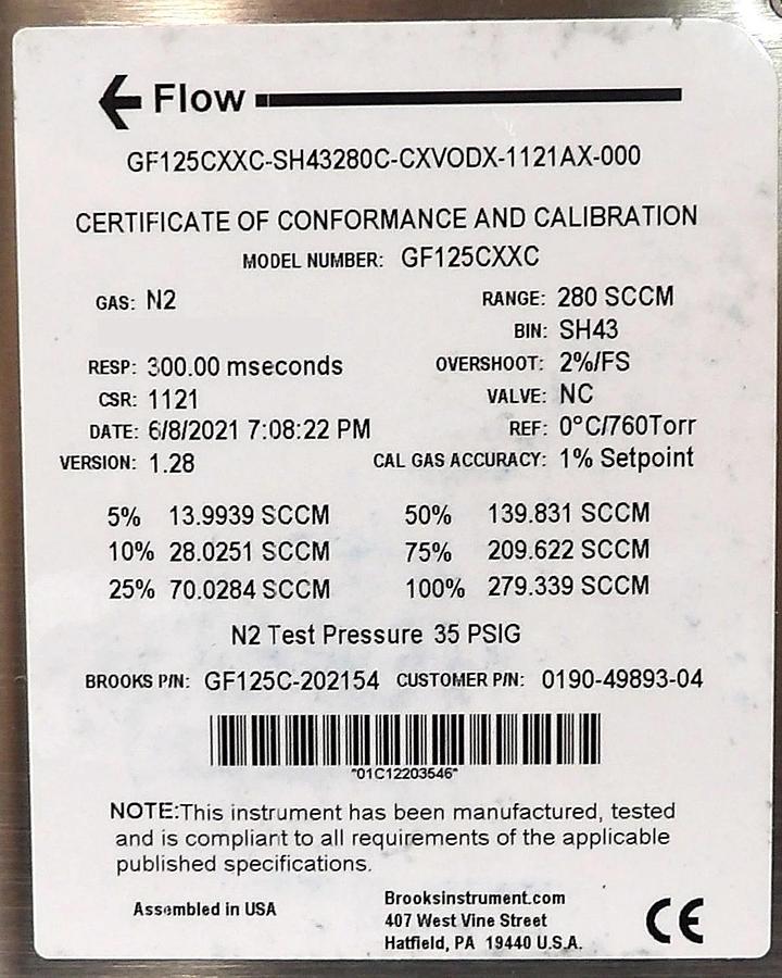 Used Brooks Instrument GF125CXXC Mass Flow Controller MFC GF125C-901104 Lot of 10