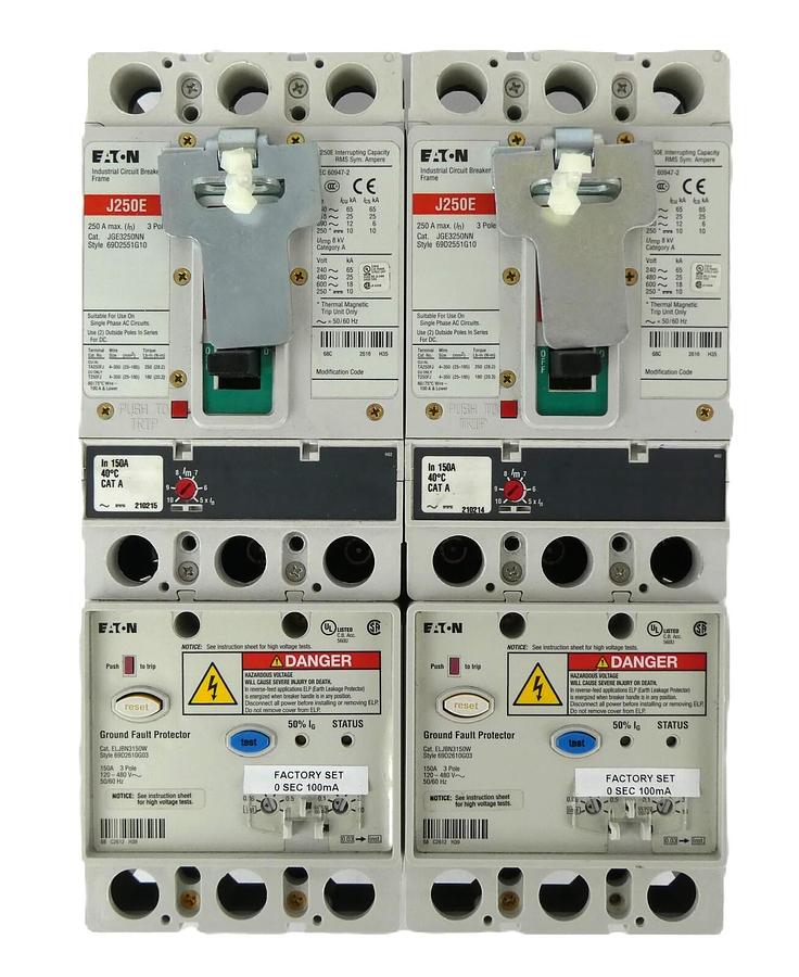 Used Eaton JGE3250NN Industrial Circuit Breaker J250E 69D2551G10 Lot of 2 Working