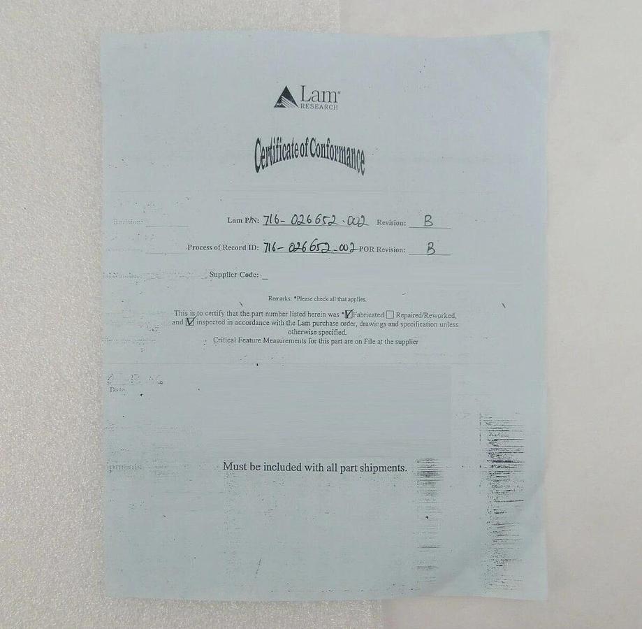 Used Lam Research 716-026652-002 Quartz Bot Edge Ring 200-300mm New Surplus