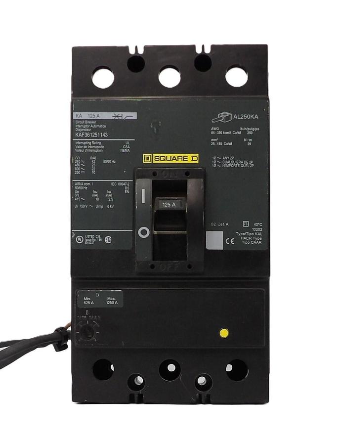 Used Square D KAF361251143 3-Pole Circuit Breaker KA 125A Working Surplus
