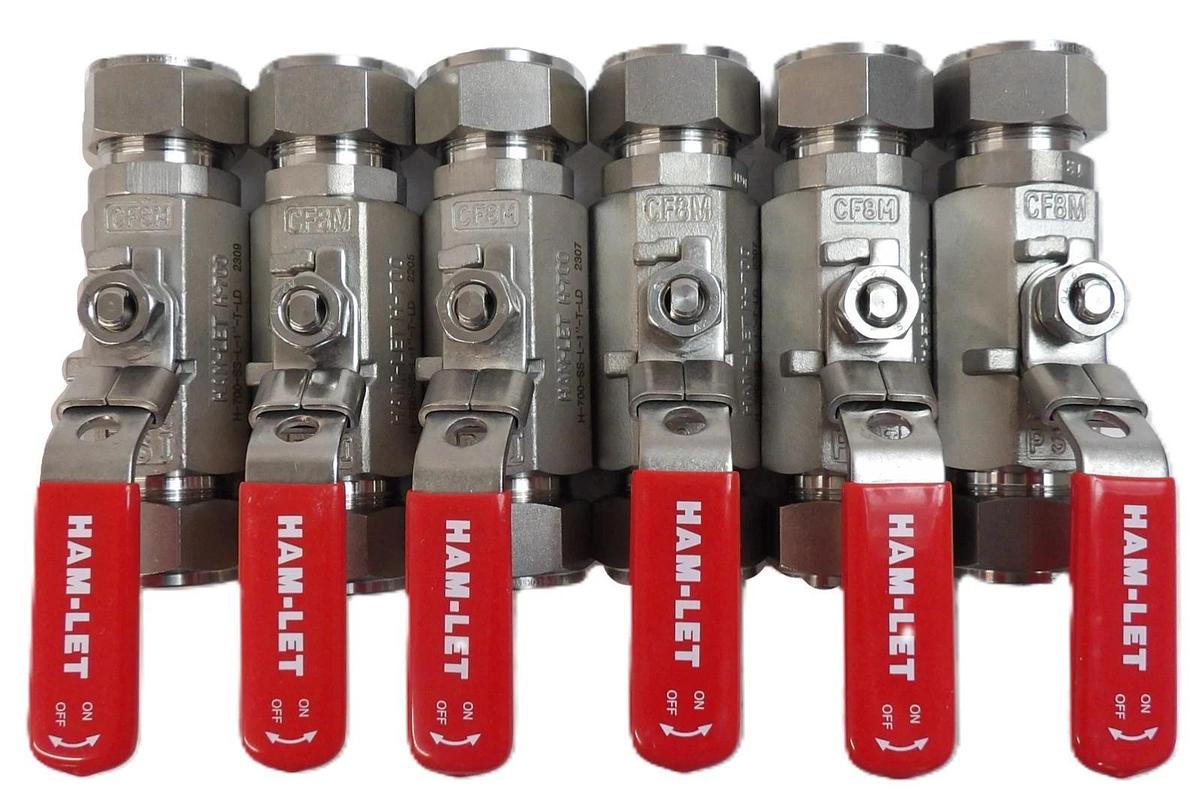 Used HAM-LET H-700-SS-L-1-T-LD Manual 2-Way Ball Valve Lot of 6 Working