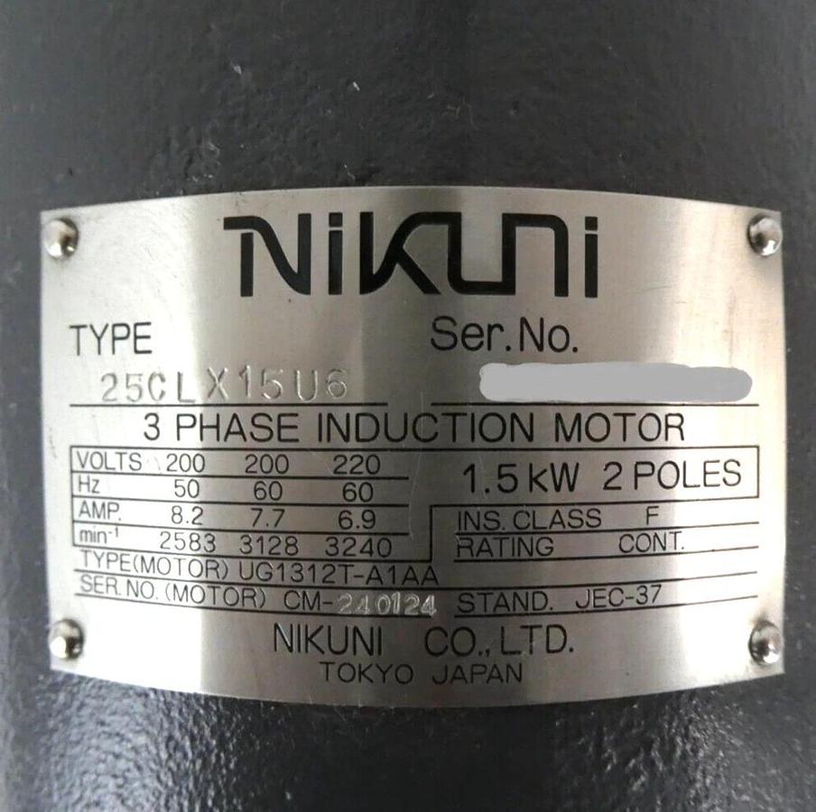 Used Nikuni 25CLX15U5 MLTC Centrifugal Pump w/25CLX15U6 Nikon NSR Series Working