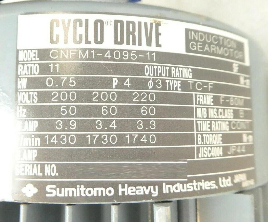 Used Sumitomo CNFM1-4095-11 Induction Gearmotor with FA-Coder 48-2500P4-L6-5V Working