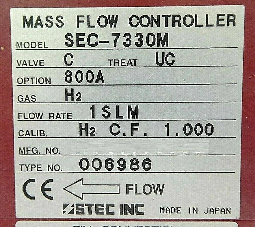 Used STEC SEC-7330M Mass Flow Controller MFC SEC-7330 1 SLM H2 Working Surplus