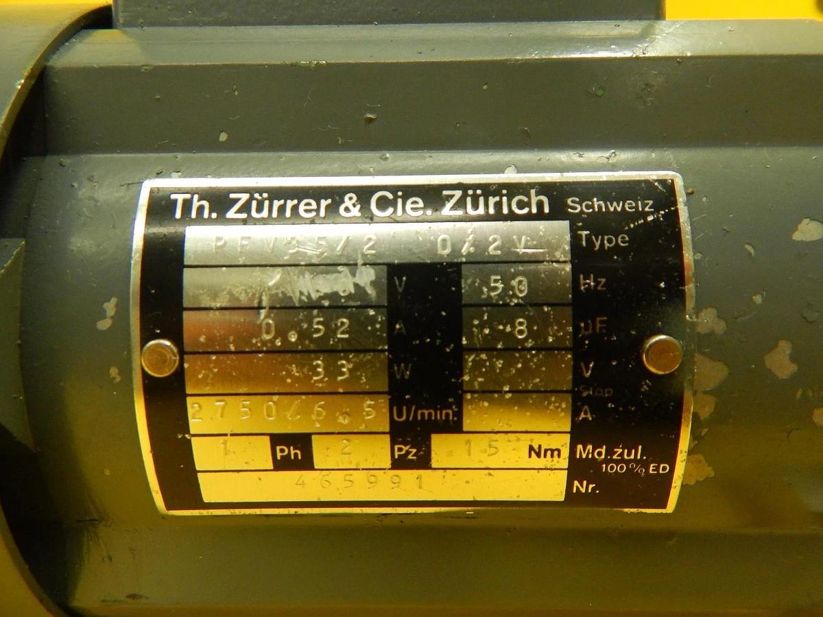 Used Zürrer PFV352 012 V Motor and Gearhead Assembly Balzers LLS 801 Used Working