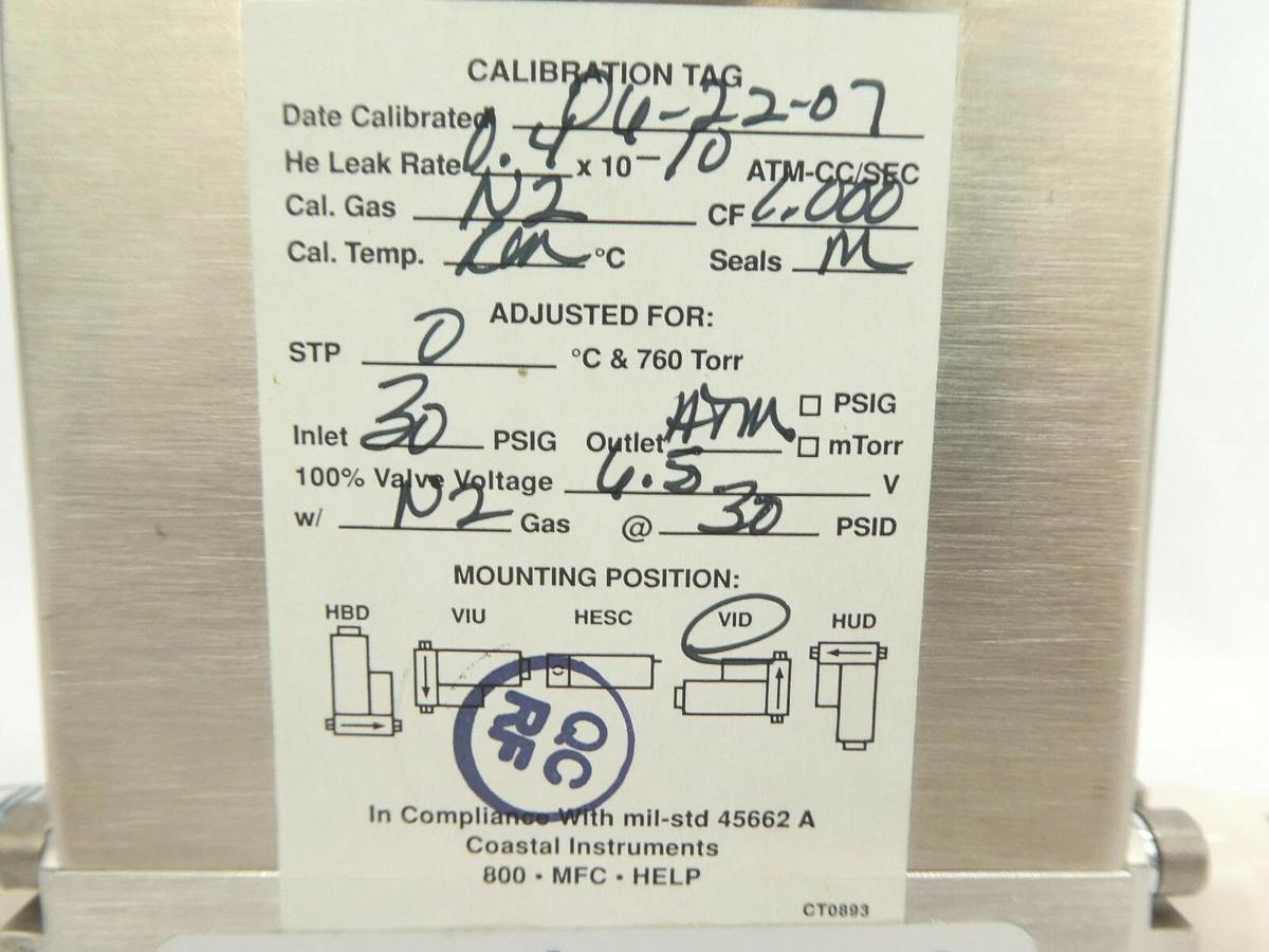 Refurbished UNIT Instruments UFC-1660 Mass Flow Controller MFC 750 SCCM HCl 1660 Refurbished