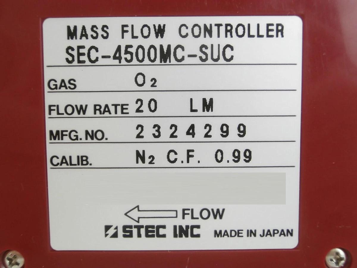 Used STEC SEC-4500MC-SUC Mass Flow Controller MFC SEC-4500 20 LM O2 Used Working