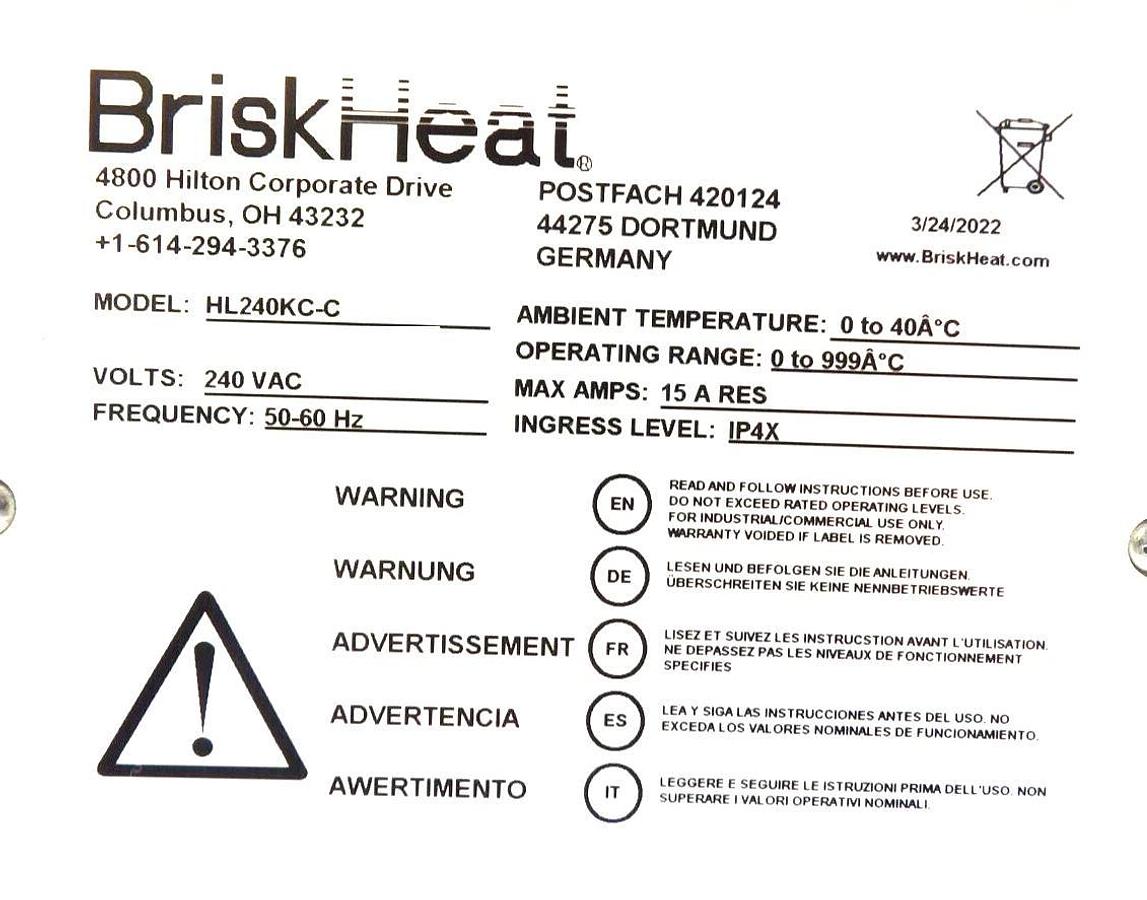 Used BriskHeat HL240KC-C Digital Temperature Controller Module Working Surplus
