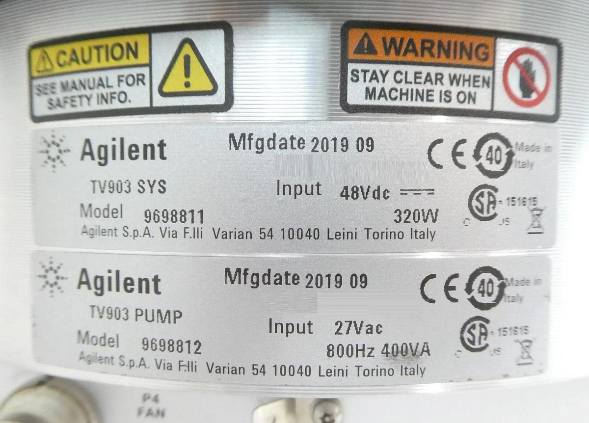 Used TV903 Agilent 9698811 Turbomolecular Pump Turbo Untested As-Is