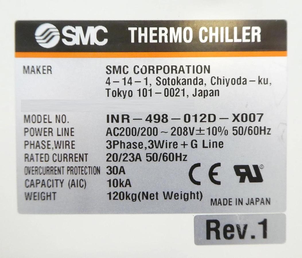 Used H-2000 SMC INR-498-012D-X007 Recirculating Thermo Chiller Tested Working