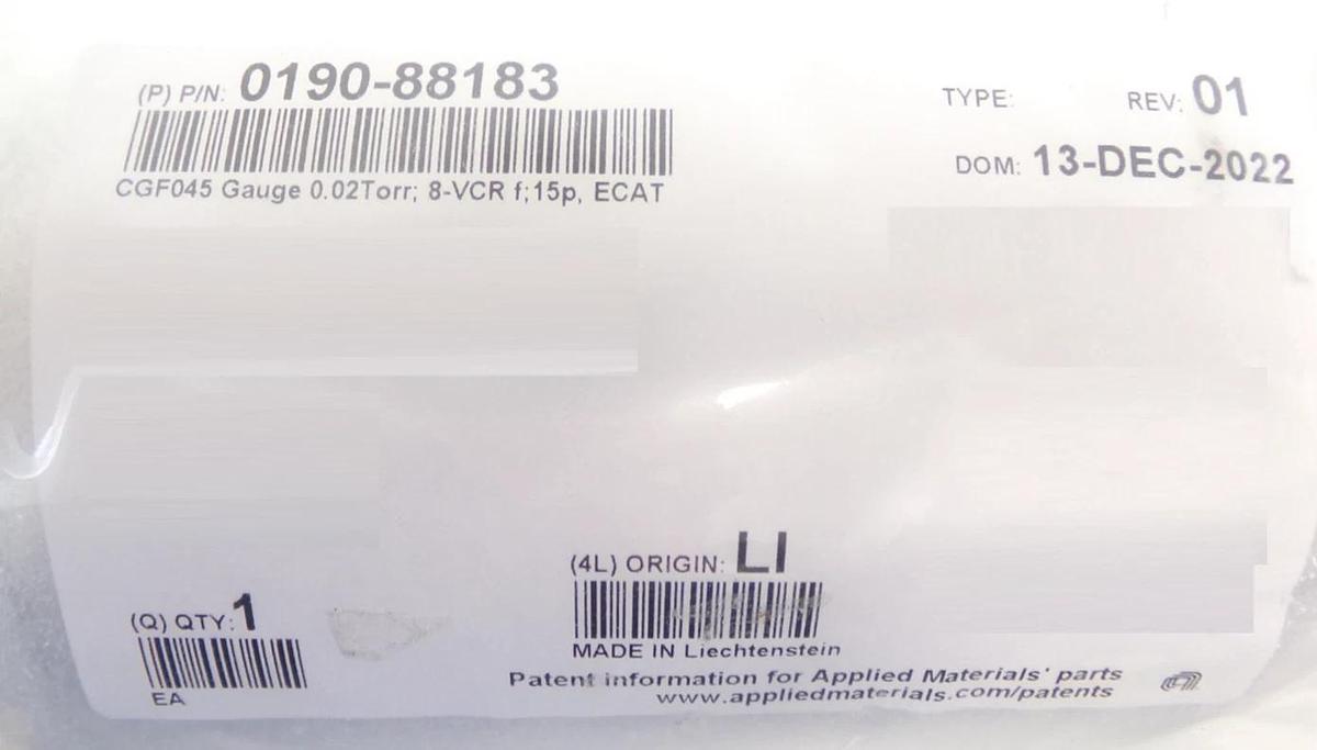 AMAT Applied Materials 0190-88183 Capacitance Gauge Inficon CGF045 New