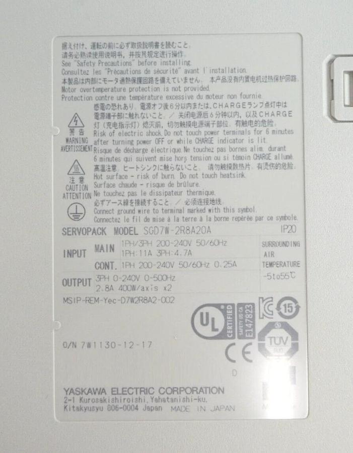 Used Yaskawa Electric SGD7W-1R6A30AY0810A MP3300i Servo Drive SERVOPACK Lot of 7