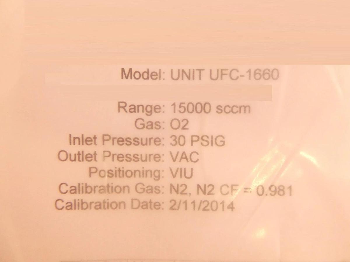 Refurbished UNIT Instruments UFC-1660 Mass Flow Controller MFC 15000 SCCM O2 Refurbished