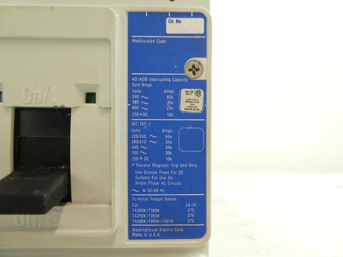 Used Westinghouse 1492D81G03 KD 35k 3-Pole Industrial Circuit Breaker KD3400F Working