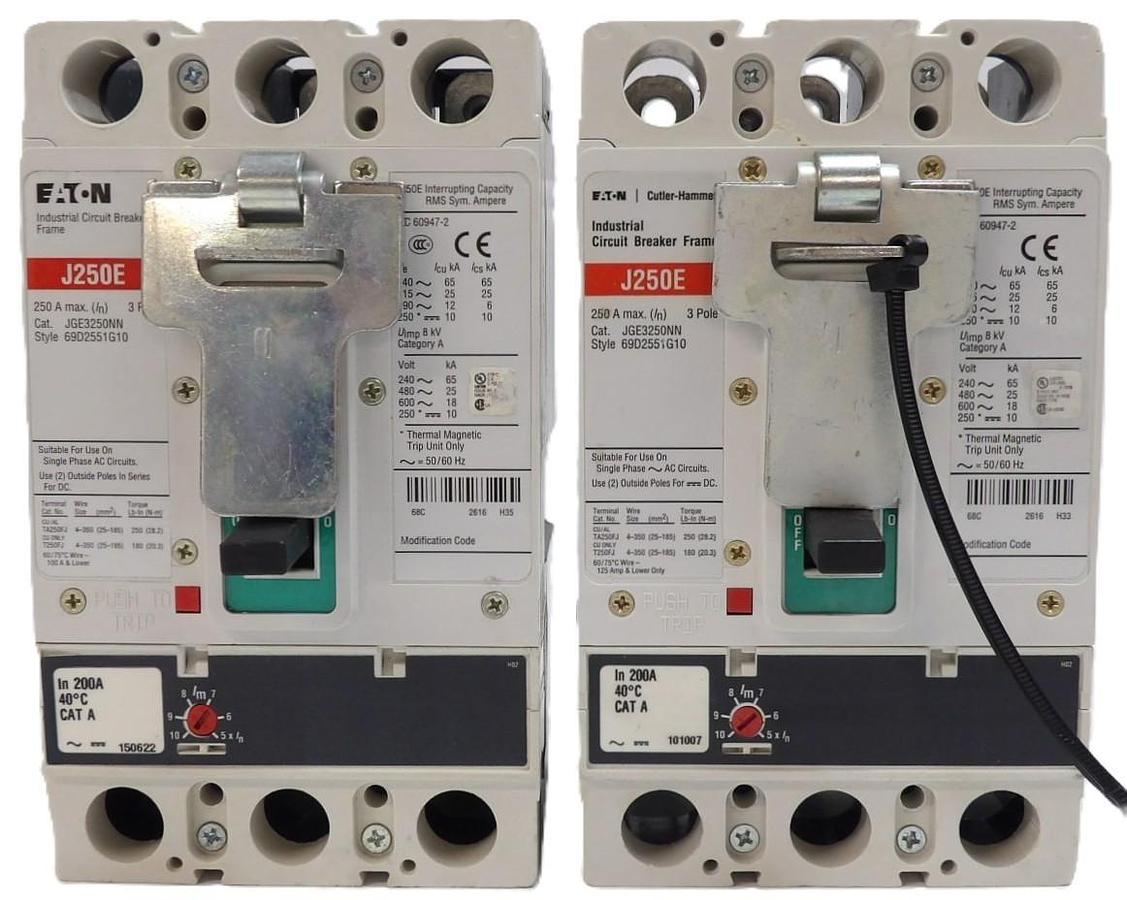 Used Eaton JGE3250NN 3 Pole Circuit Breaker J250E Lot of 2 Working