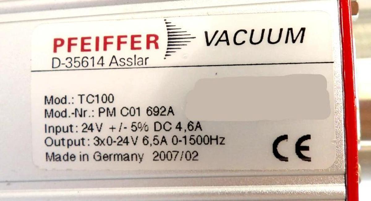 Used TMH 071-003 Y P Pfeiffer PM P03 142 Turbomolecular Pump w/TC100 Turbo Working