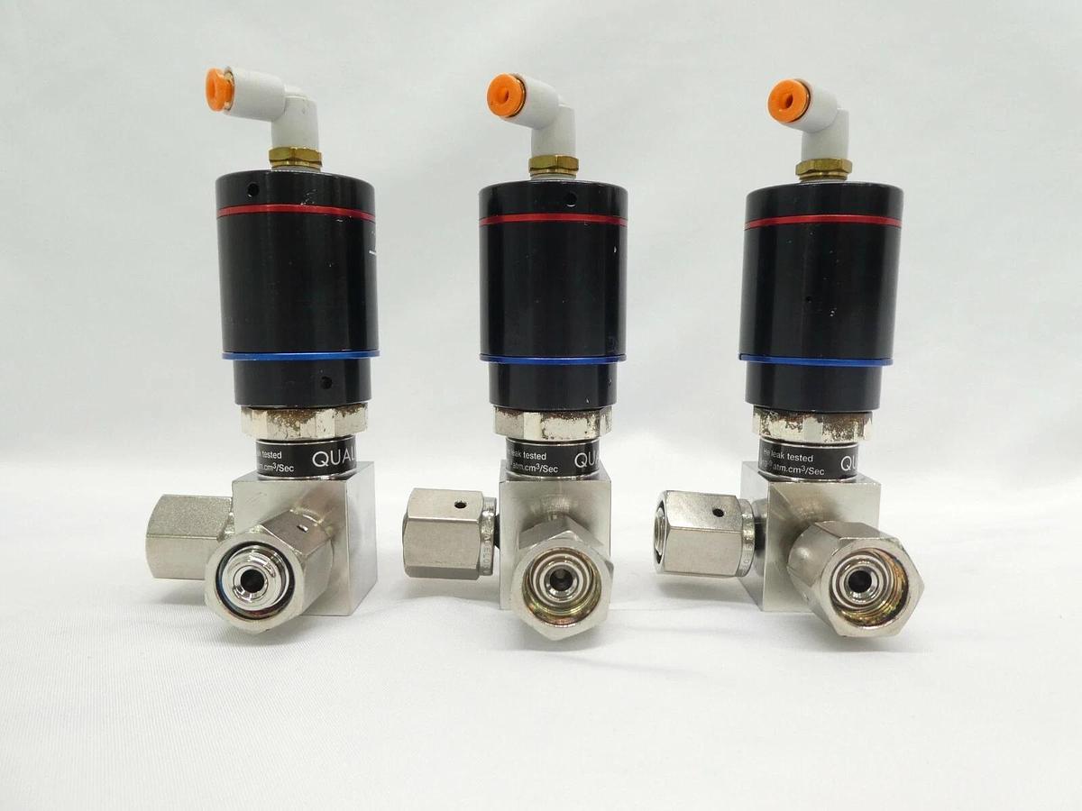 Used Qualiflow 2x10-9atm.cm3/Sec 3-Way Pneumatic Valve Lot of 3 Working Surplus