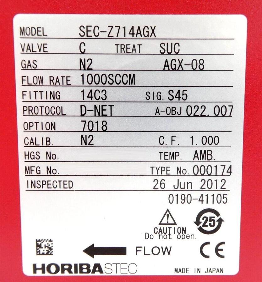 Used Horiba STEC SEC-Z714AGX Mass Flow Controller MFC 0190-41105 Lot of 18 Working