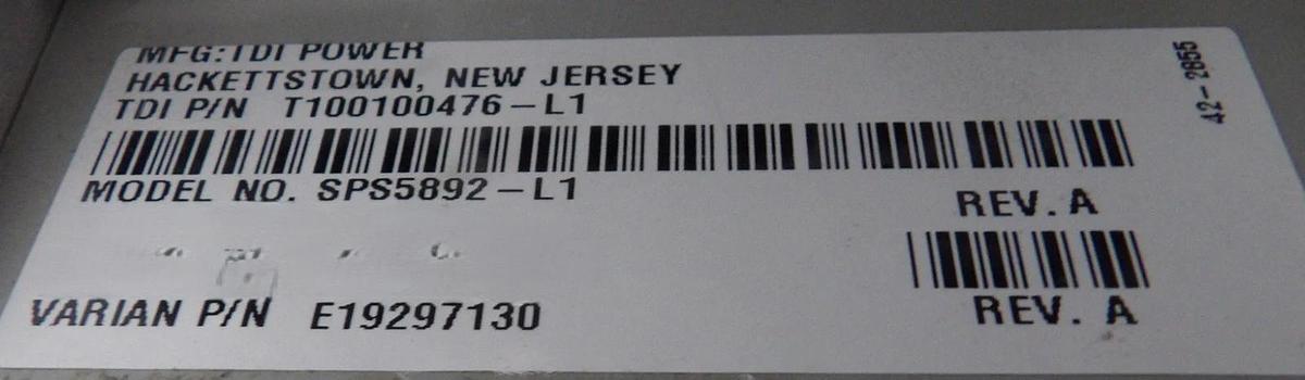 Used TDI Power T100100476-L1 Magnet Power Supply SPS5892-L1 Varian E19297130 Surplus