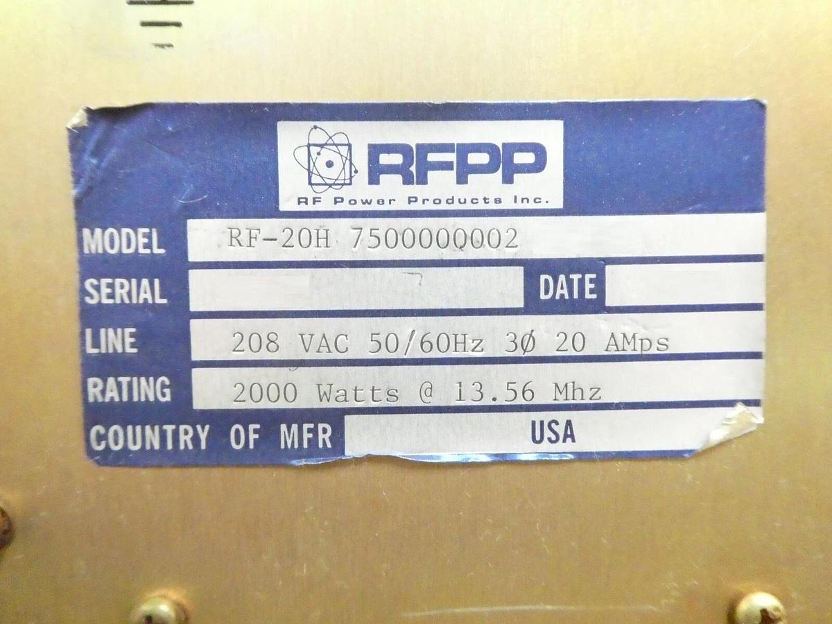 Used RF-20H RFPP RF Power Products 7500000002 RF Generator Module Working Surplus