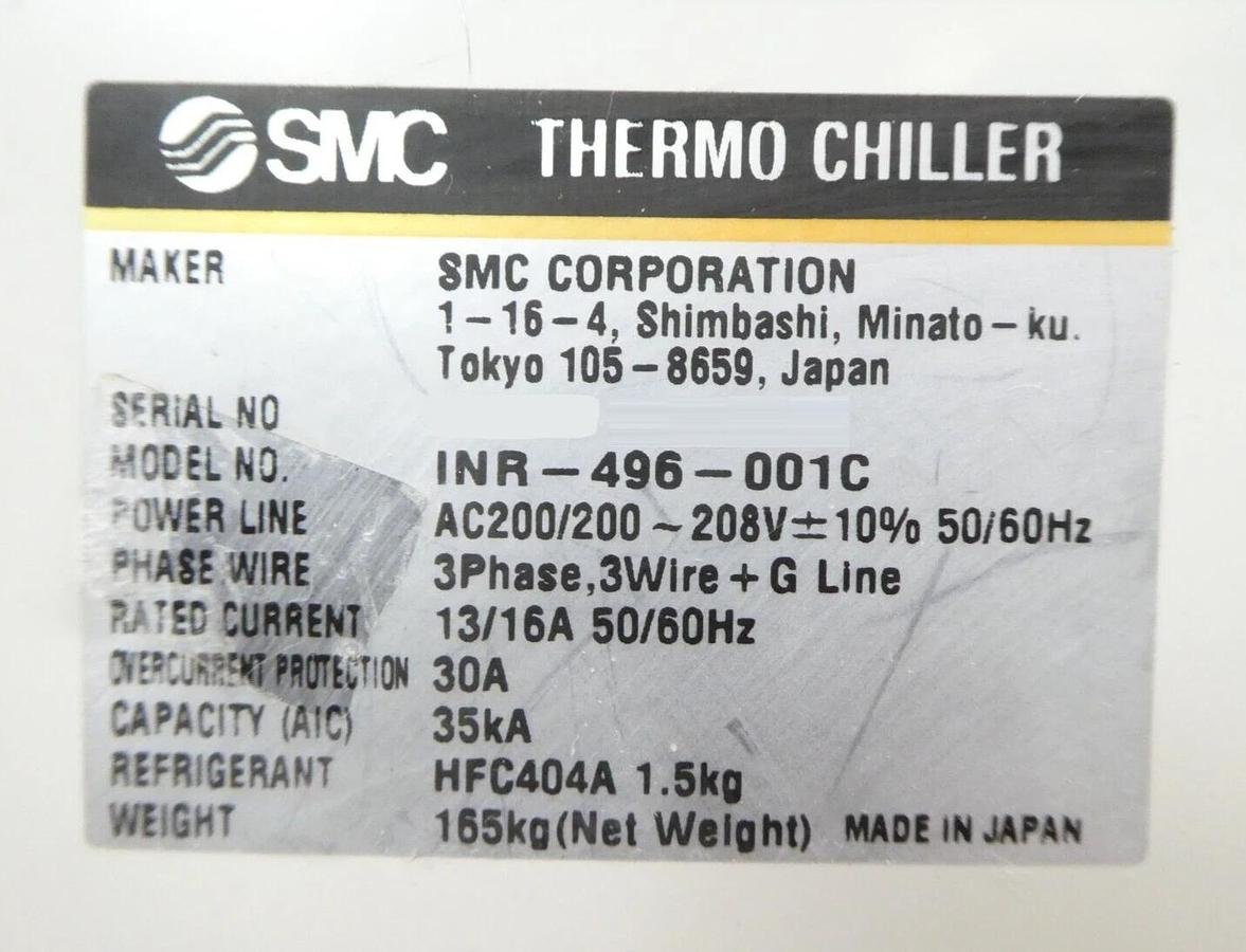 Used SMC INR-496-001C Recirculating Thermo Chiller EG60% ONLY Tested Working
