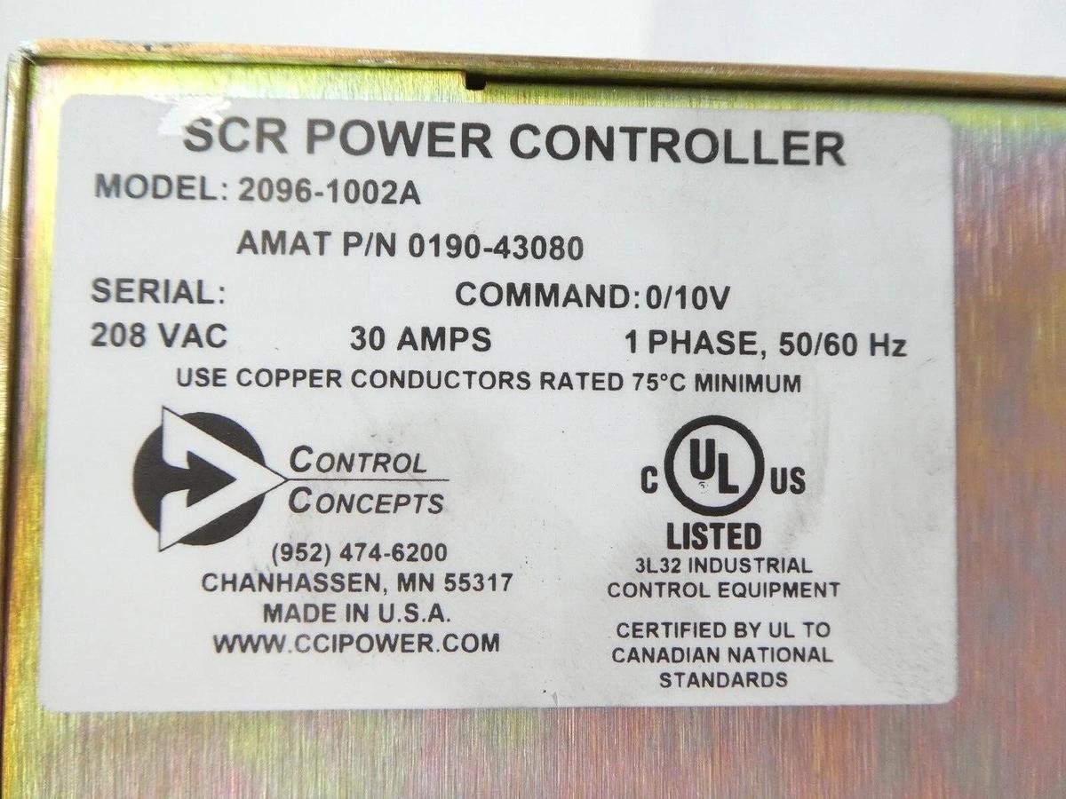 Used Control Concepts 2096-1002A SCR Power Controller AMAT 0190-43080 Working Spare