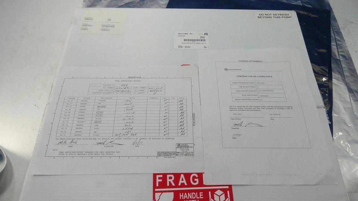 AMAT Applied Materials 0200-08569 Insulator Quartz 300mm PCII 2.0 New Surplus