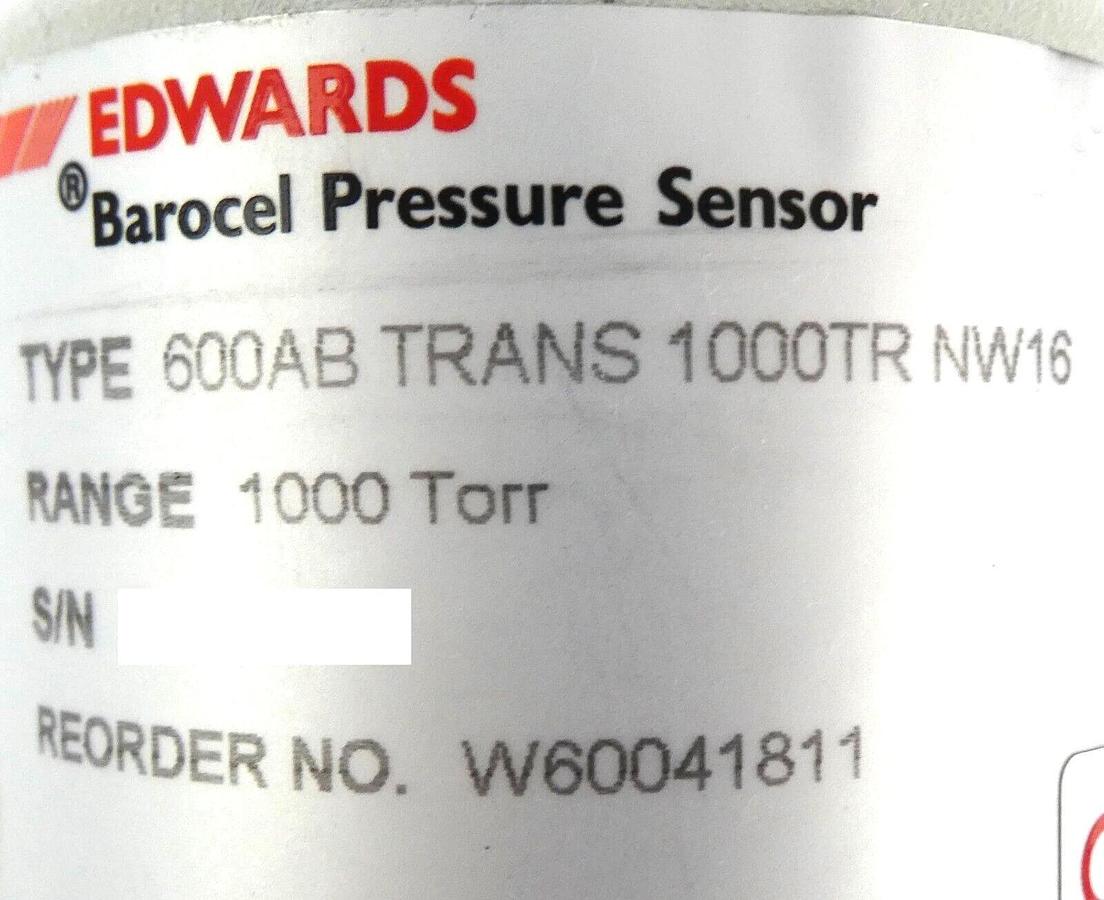 Used Edwards W60041811 Barocel Pressure Sensor 1000 Torr NW16 Lot of 2 Working