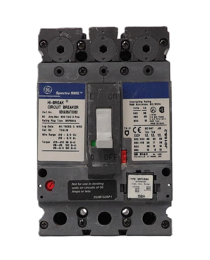 Used GE General Electric SEHA36AT0060 Hi-Break Circuit Breaker Spectra RMS Working