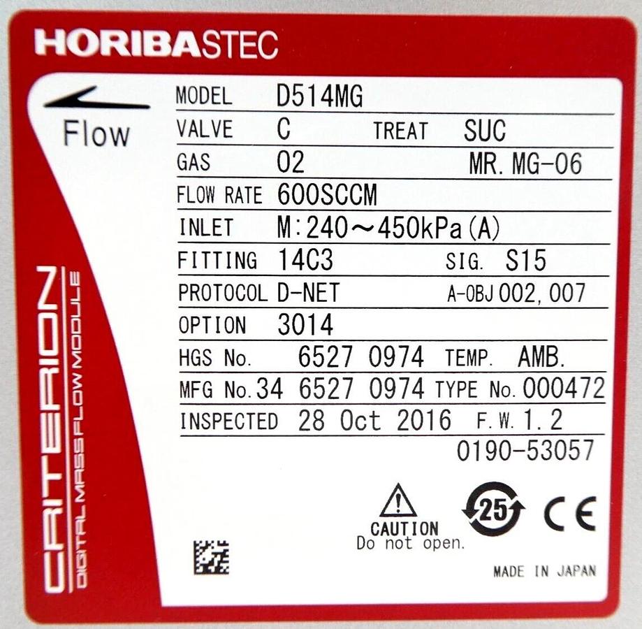 Horiba STEC D514MG Mass Flow Controller MFC Criterion 600 SCCM O2 New Surplus