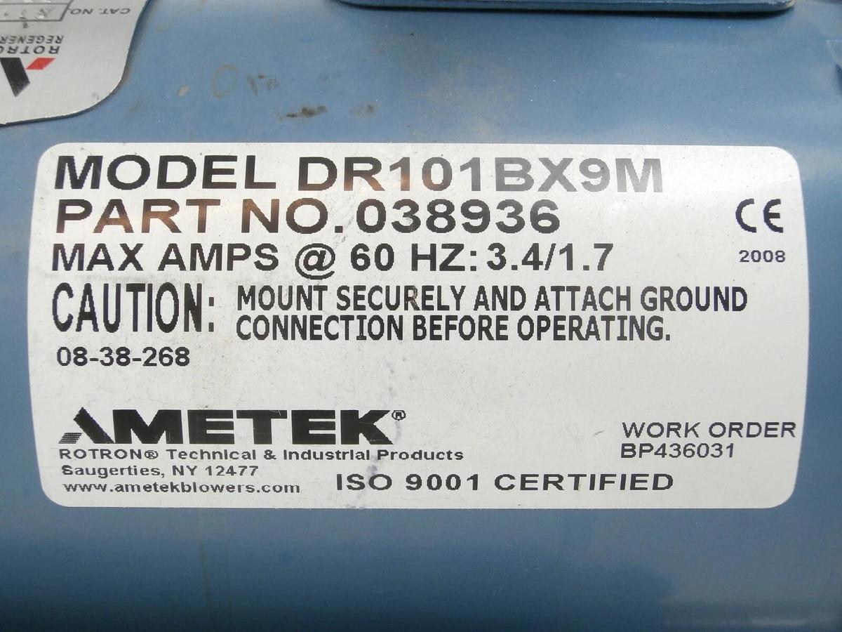 Used Ametek 038936 Air Blower Assembly DR101BX9M Edwards TPU System Working Surplus