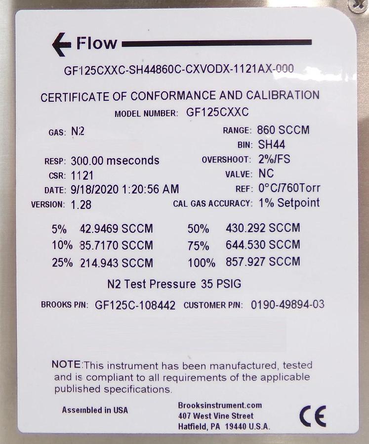 Used Brooks Instrument GF125C-108442 Mass Flow Controller MFC Lot of 4 Surplus