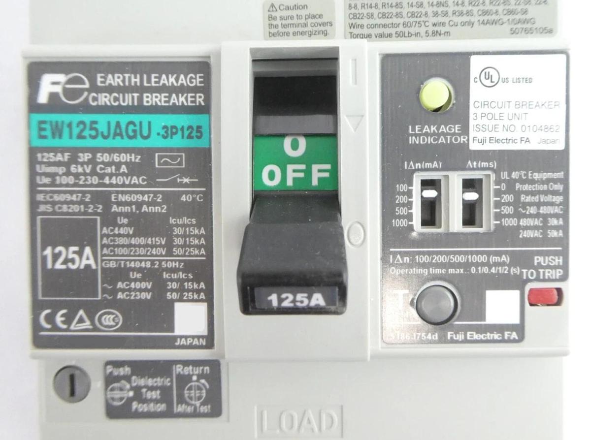 Fuji Eletric EW125JAGU 3-Pole Industrial Circuit Breaker Lot of 4 New Surplus