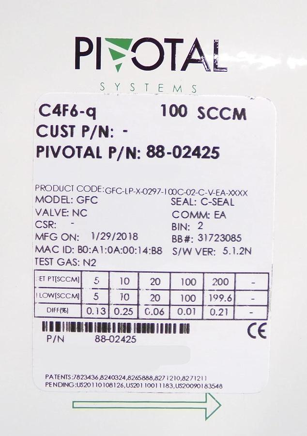 Pivotal Systems 88-02425 Mass Flow Controller MFC 100 SCCM CF4 New Surplus