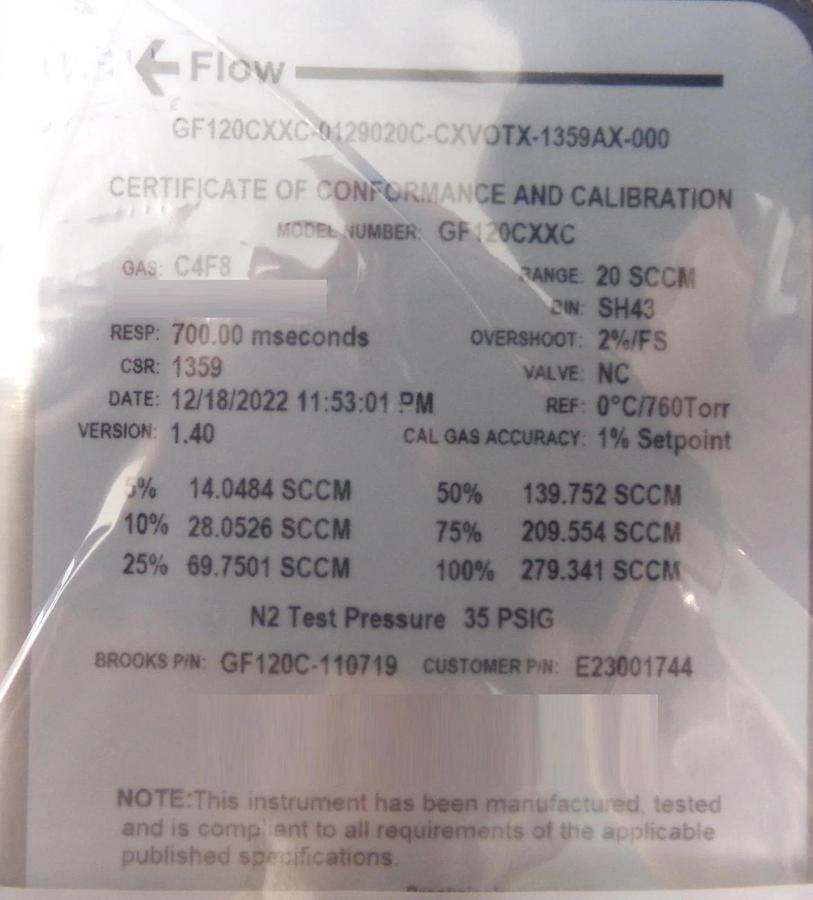 Brooks Instrument GF120C-110719 Mass Flow Controller MFC Lot of 2 New