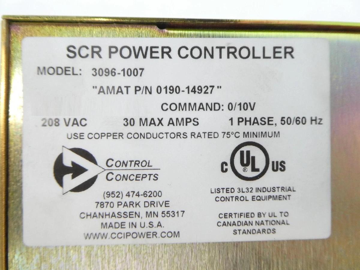 Used Control Concepts 3096-1007 SCR Power Controller AMAT 0190-14927 Working