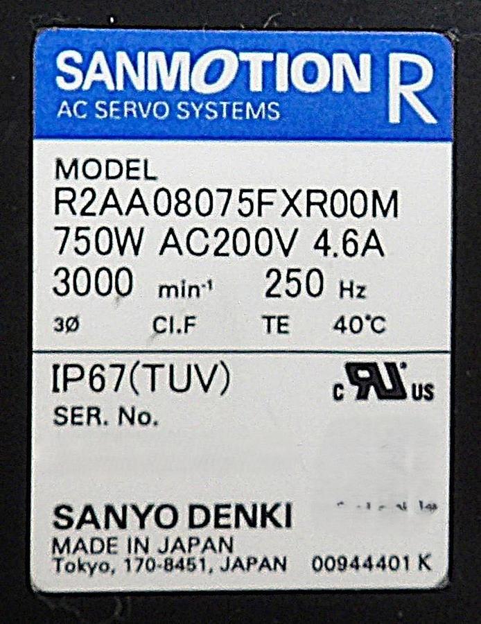 Used Sanyo Denki R2AA08075FXR00M AC Servo Motor SANMOTION R w/Gearhead Working