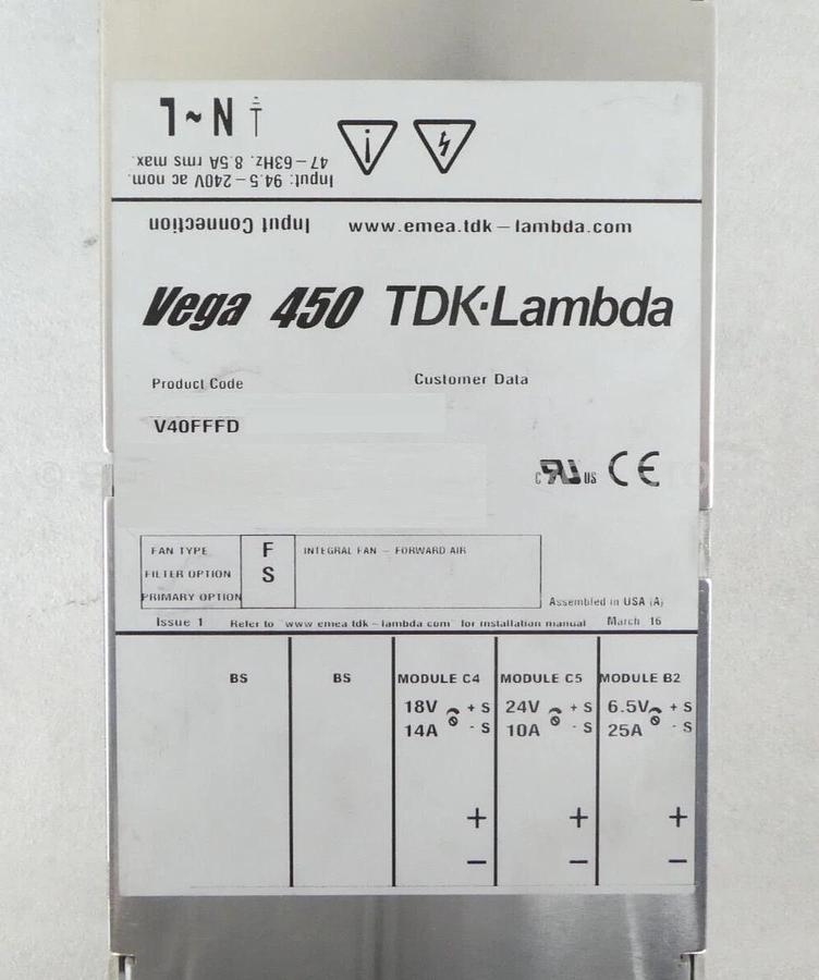 Used TDK-Lambda V40FFFD Spectrometer Power Supply Vega 450 AB Sciex Working