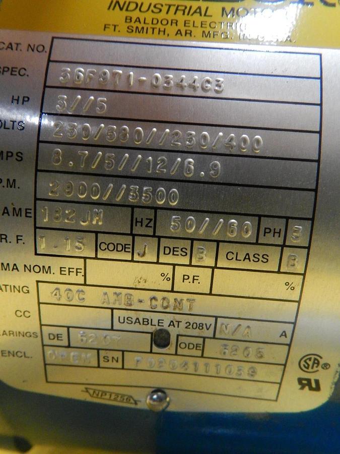 Used Baldor 36F971-0344G3 Industrial Motor Burks 350GA7-1-1-4ME5.44SP Used Working