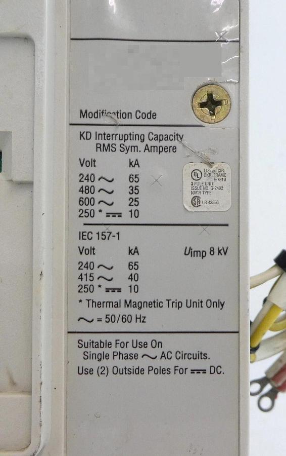 Used Eaton KD3400F 3 Pole Industrial Circuit Breaker KD 35k KT3250T Working Spare