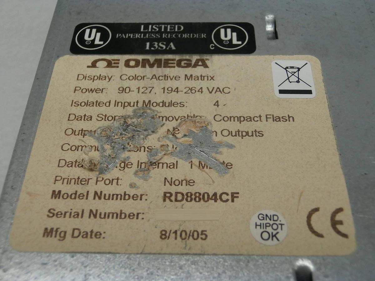 Used Omega RD8804CD Paperless Recorder and Data Acquisition System RD8800 Used