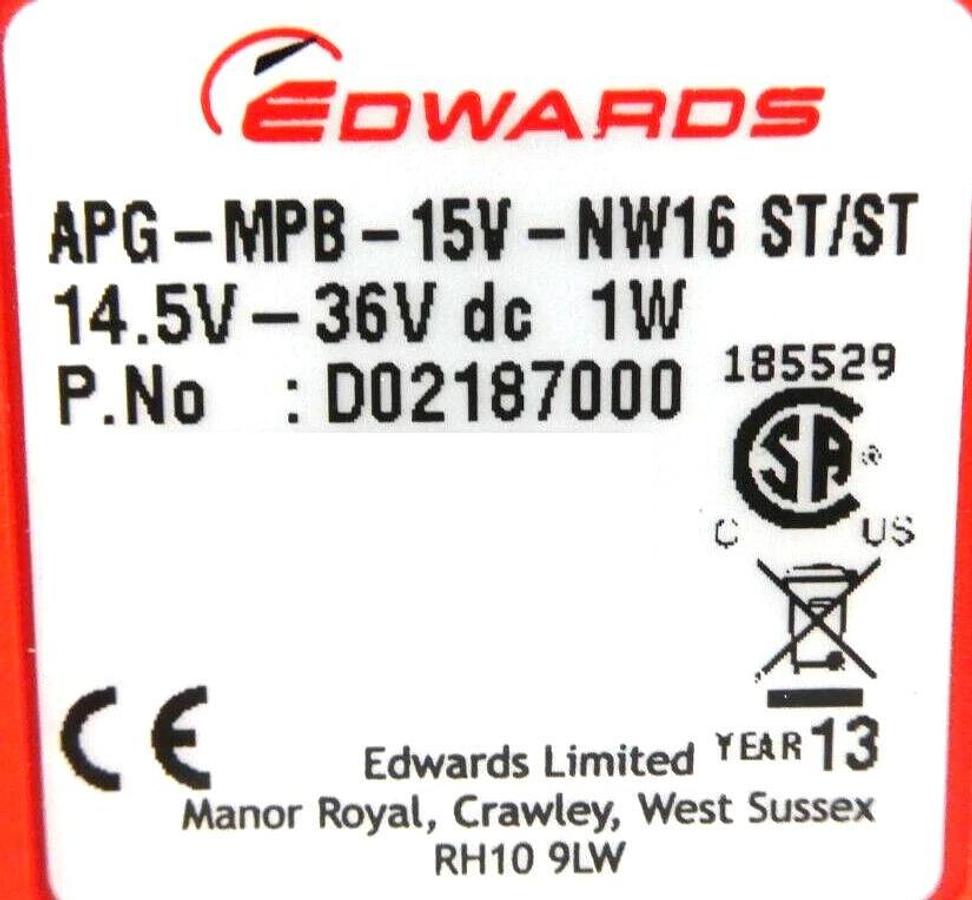 Used Edwards D02187000 Active Pirani Vacuum Gauge APG MPB/15V/NW16 ST/ST Lot of 2